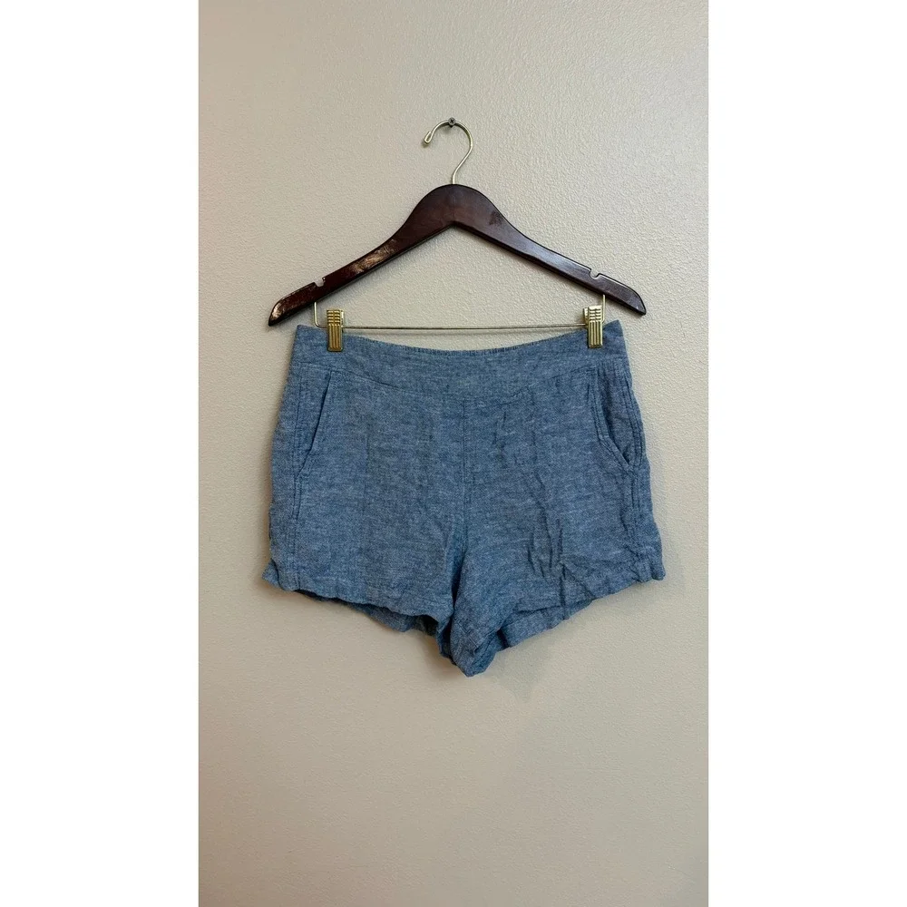GAP‎ Linen Blend Shorts Medium Blue High Rise Elastic Waist Casual Beach